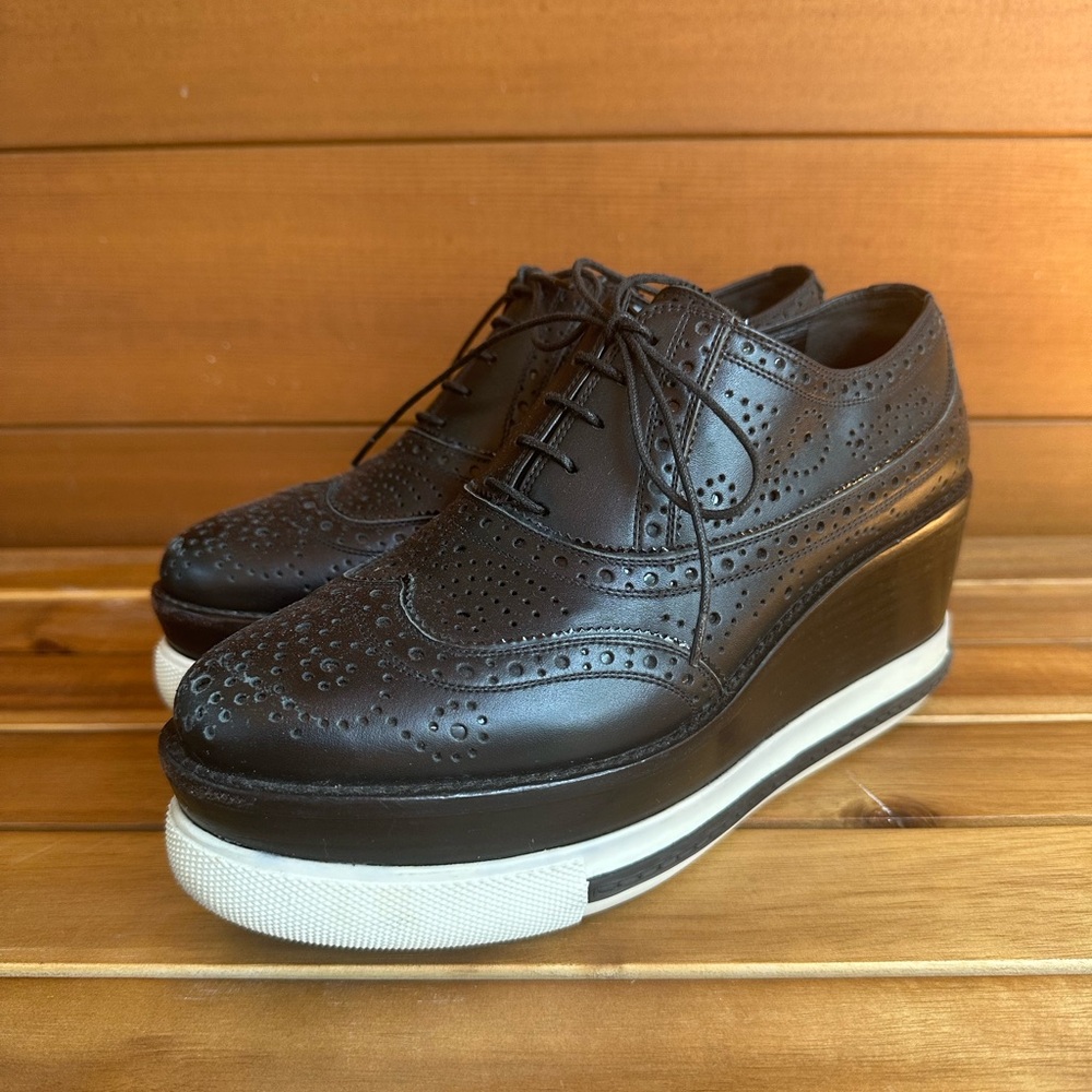 Miu Miu Black PLATFORM WINGTIP OXFORDS SNEAKERS EU 38.5